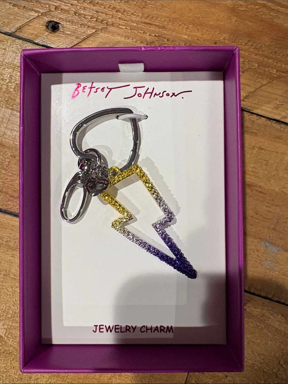 Betsey Johnson Purple & Yellow Lightning Bolt Keychain Charm